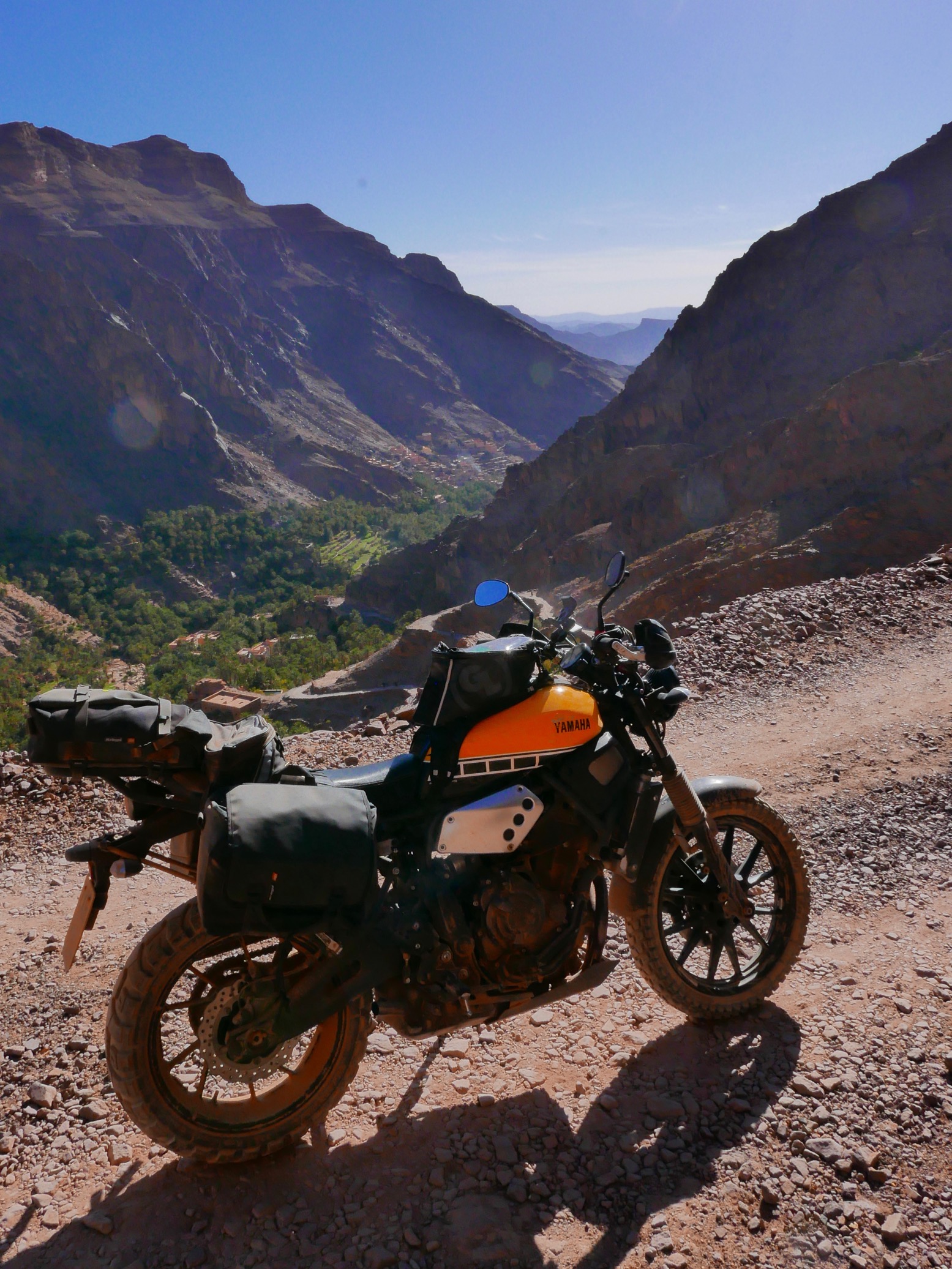 Action shot of XSR700 leaning through mountain switchback for the mountain roads section