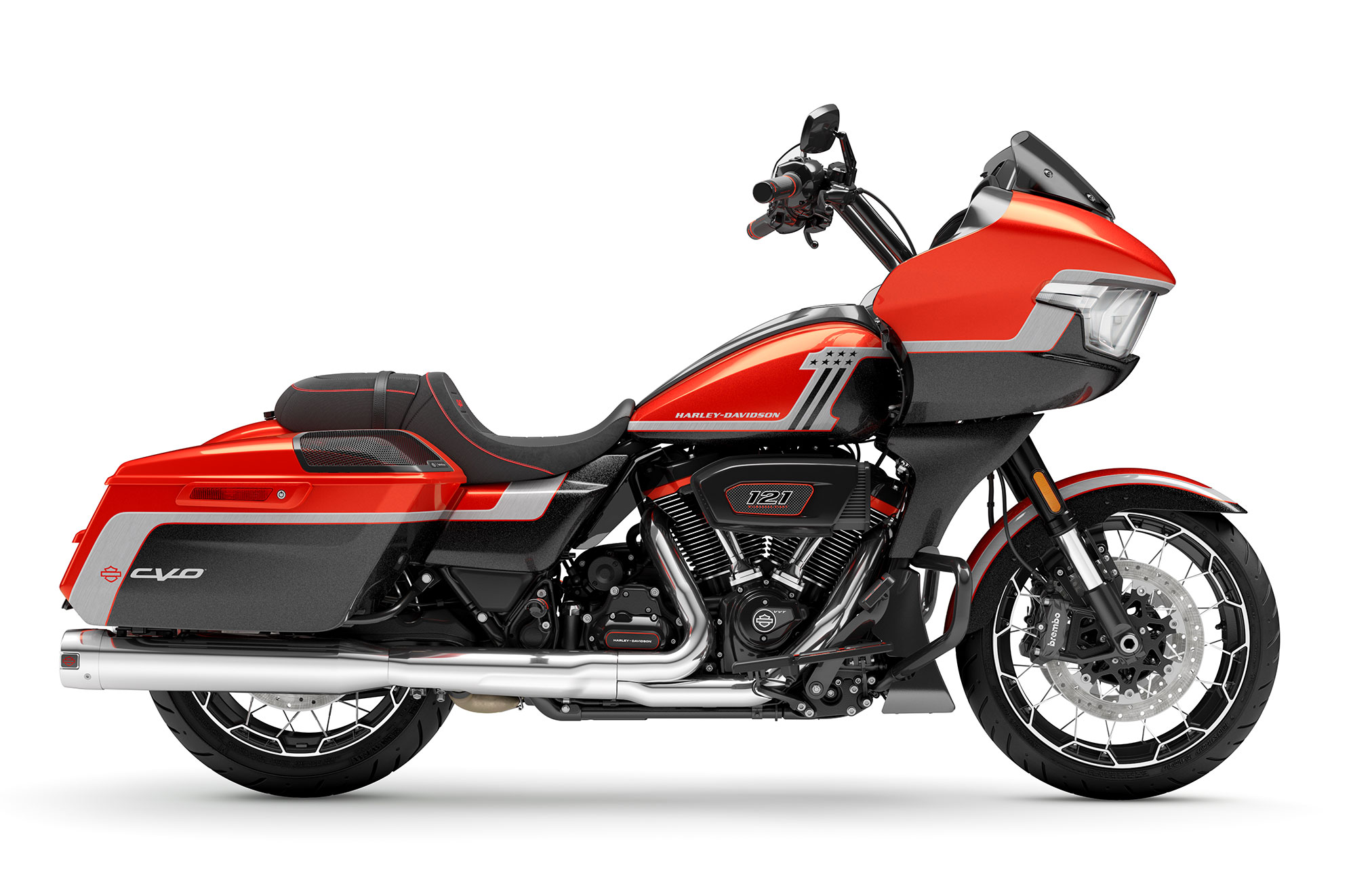 Hero image showing a CVO or Touring Harley on an open highway