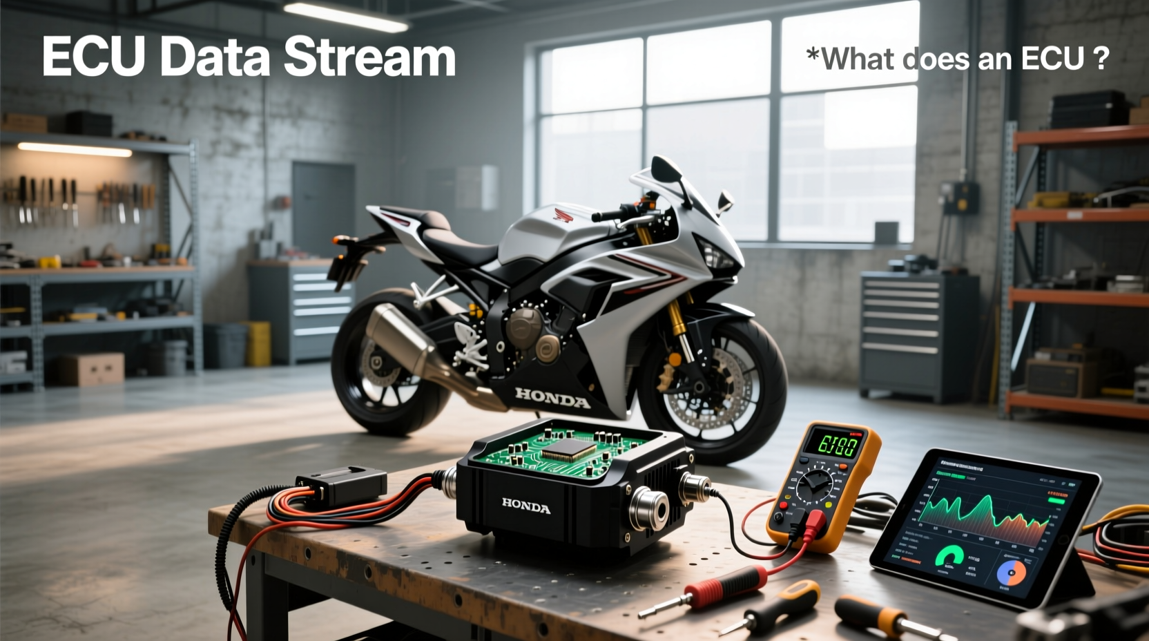 Technical image representing ECU or motorcycle electronics architecture