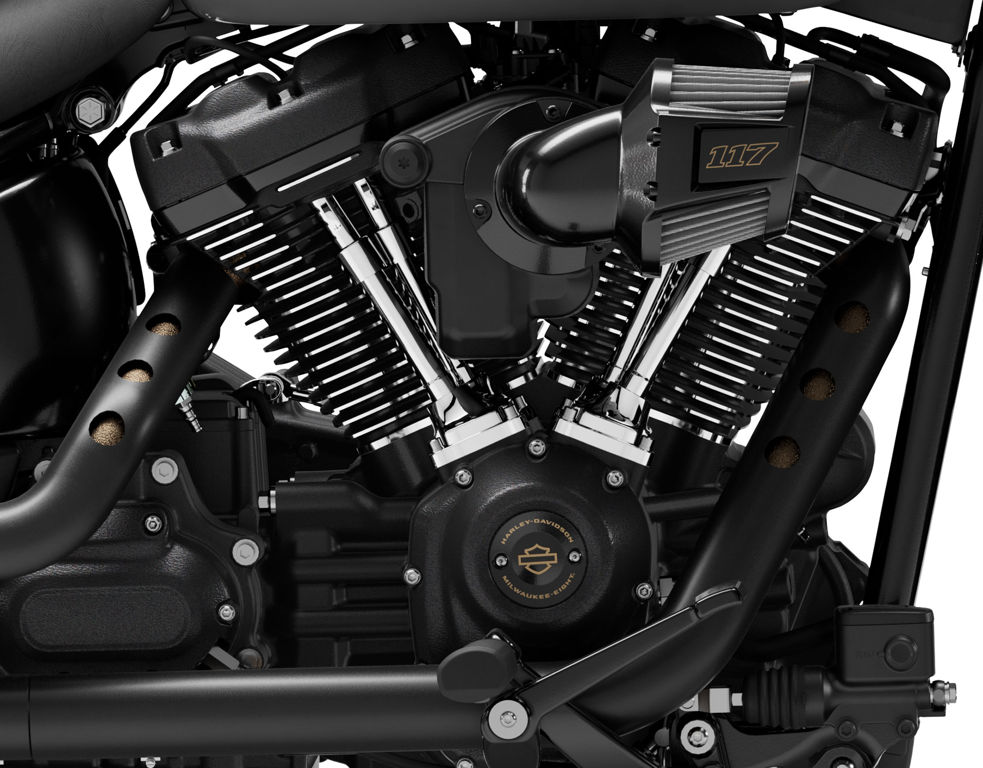 Close-up detail of the Milwaukee-Eight 117 engine