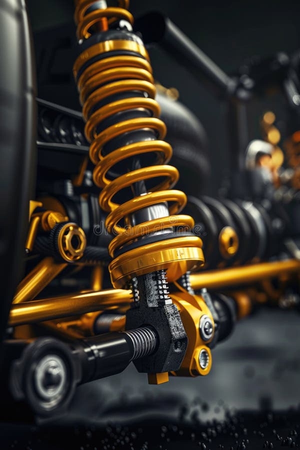 Detail shot of electronic/semi-active motorcycle suspension components