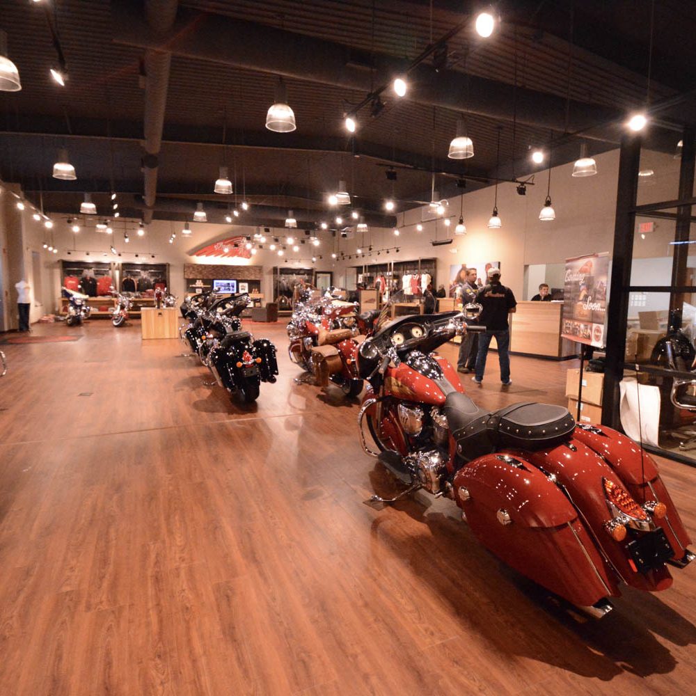 Indian Motorcycle dealership interior with models on display