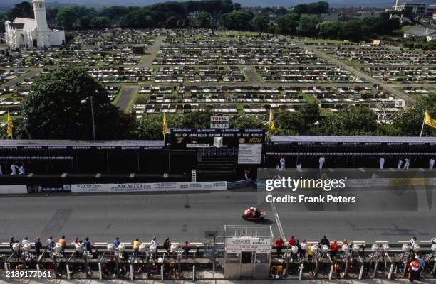 Atmosphere shot at the TT start and finish line with grandstand crowds