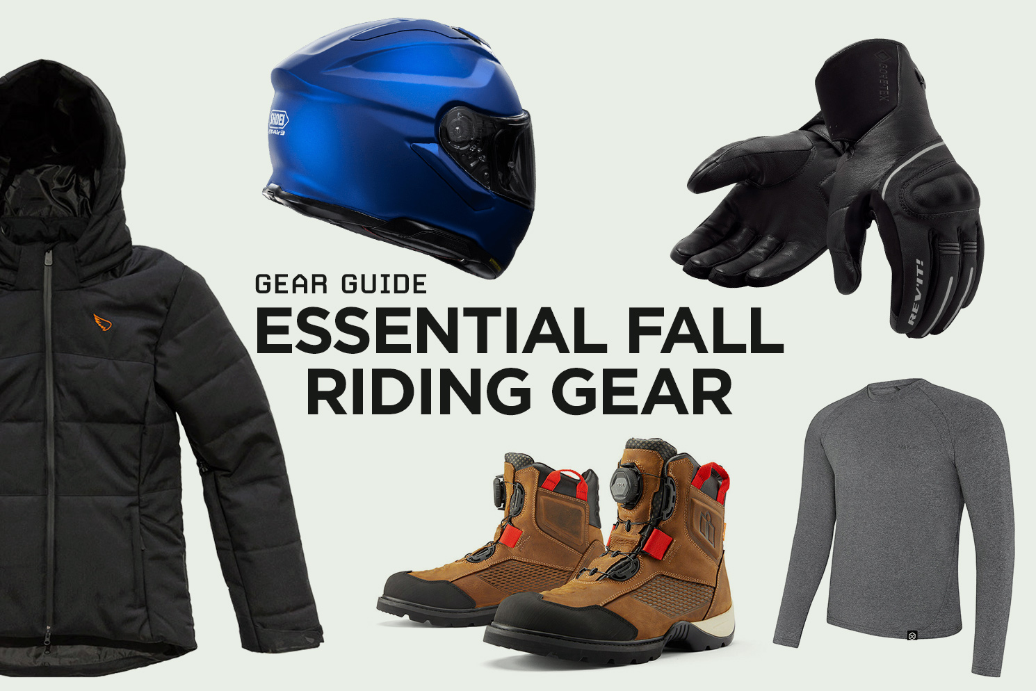Motorcyclist gearing up with layered riding gear for cool fall weather