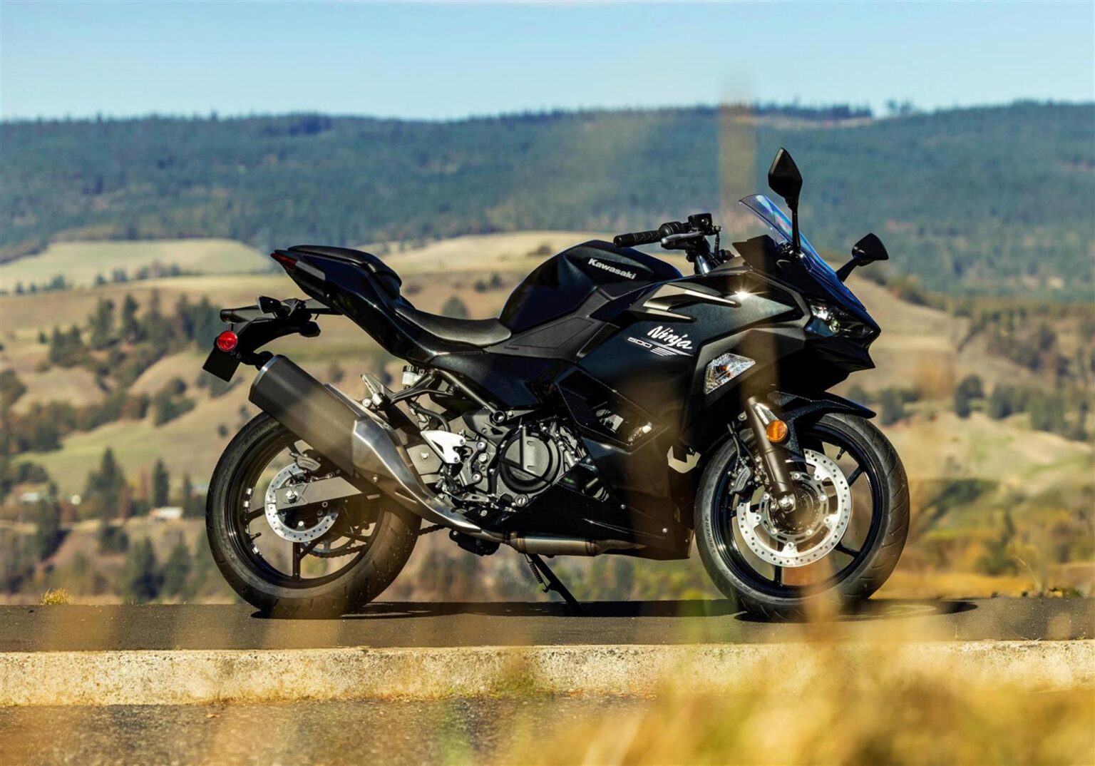 Kawasaki Ninja 500 on a winding road