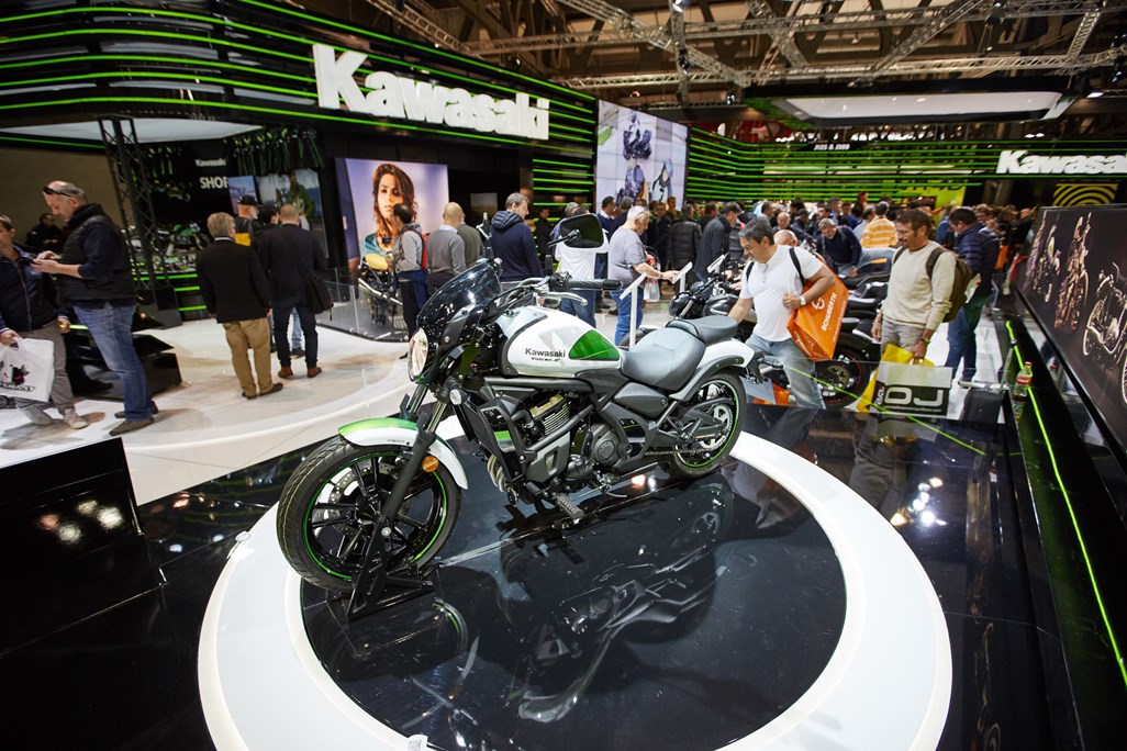 EICMA show floor or Kawasaki press event setting for global launch context