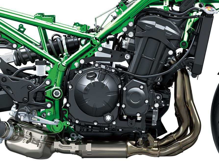 Engine detail shot highlighting the inline-four powerplant