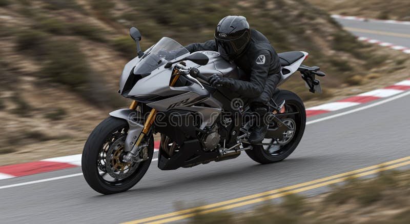 Dynamic riding shot of naked sportbike in corner