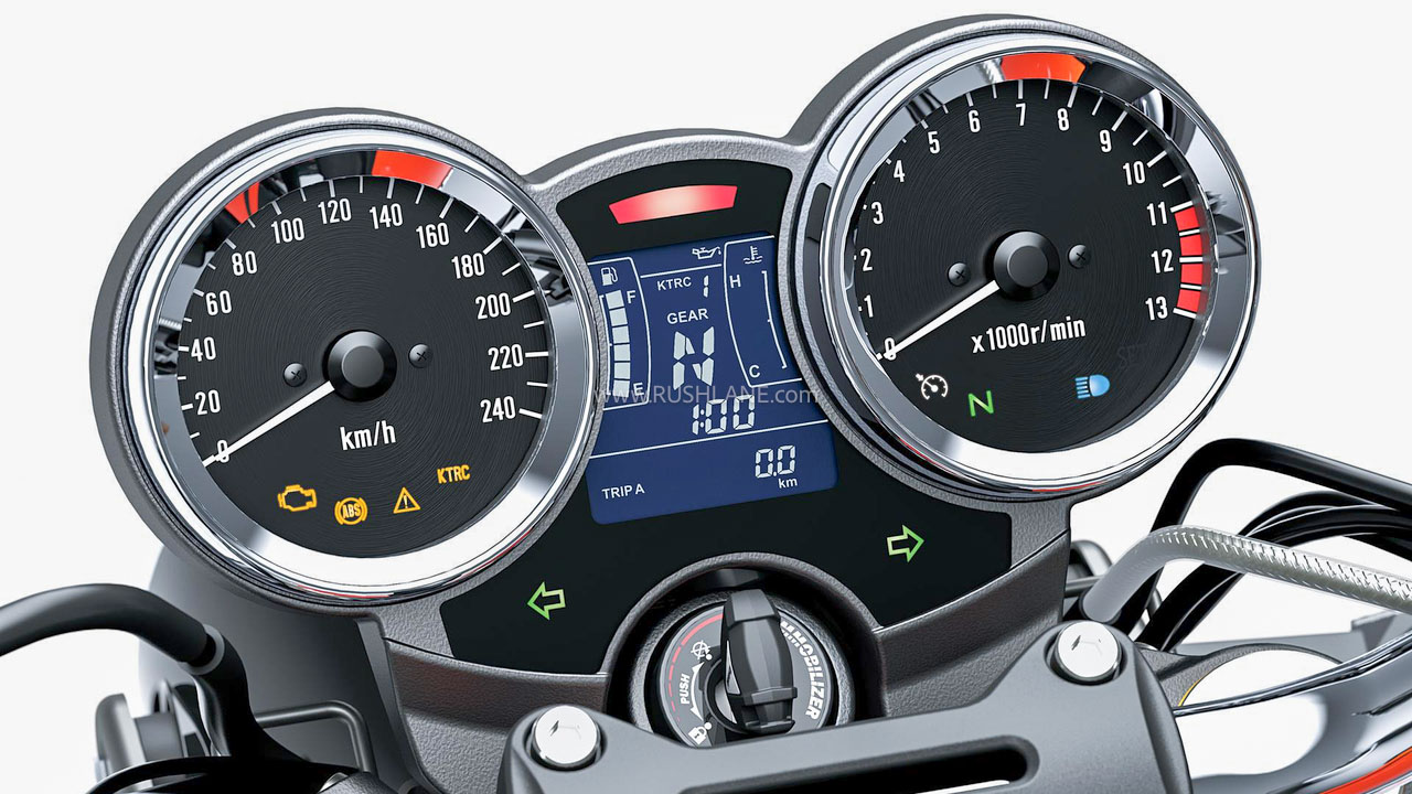 Detail shot of Z900RS cockpit and instruments
