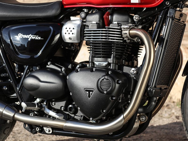 Close-up of the Triumph Bonneville parallel twin engine