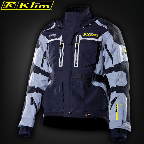 Close-up detail shot of Klim Altitude Pro or similar premium Klim suit
