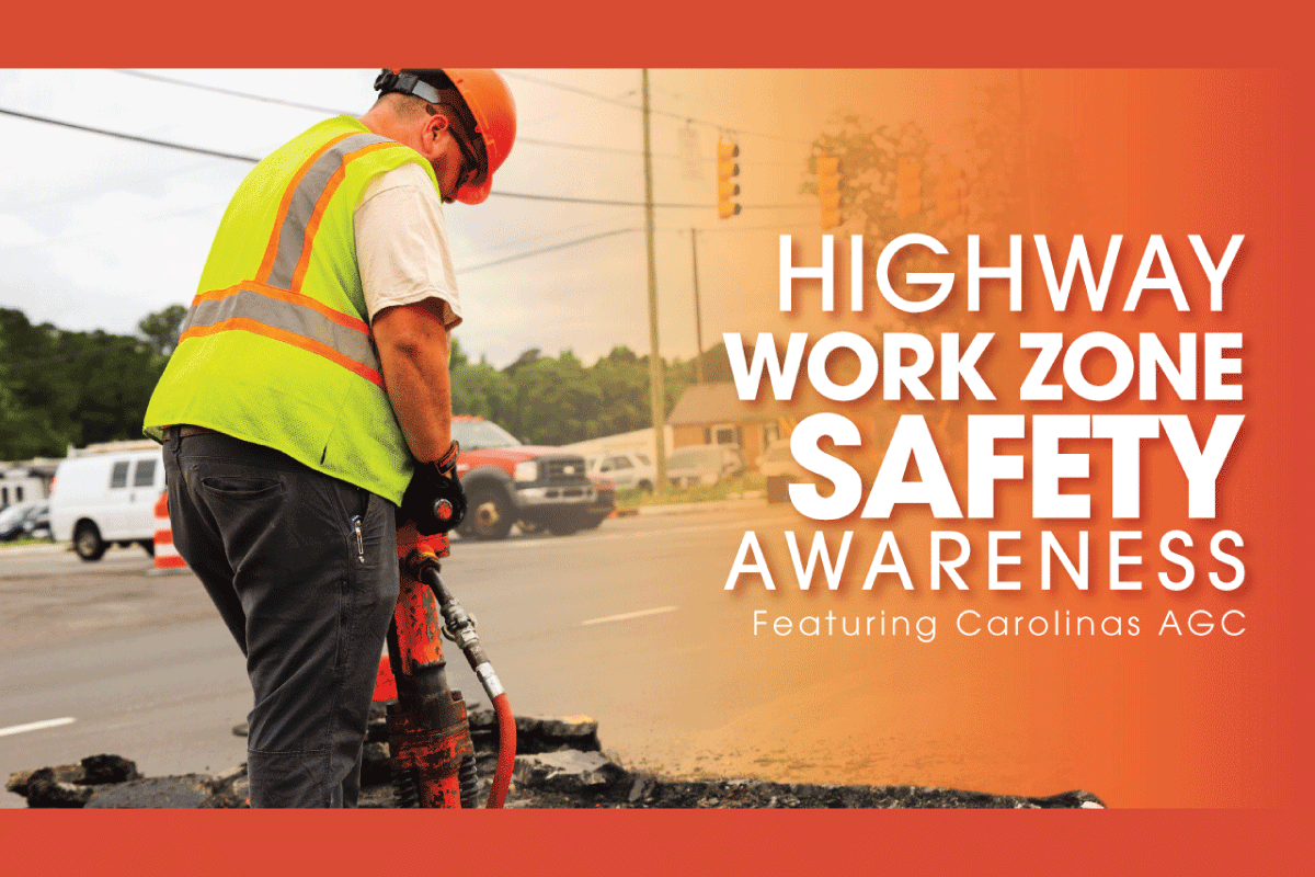 Motorcycle near construction zone on highway, illustrating safety section