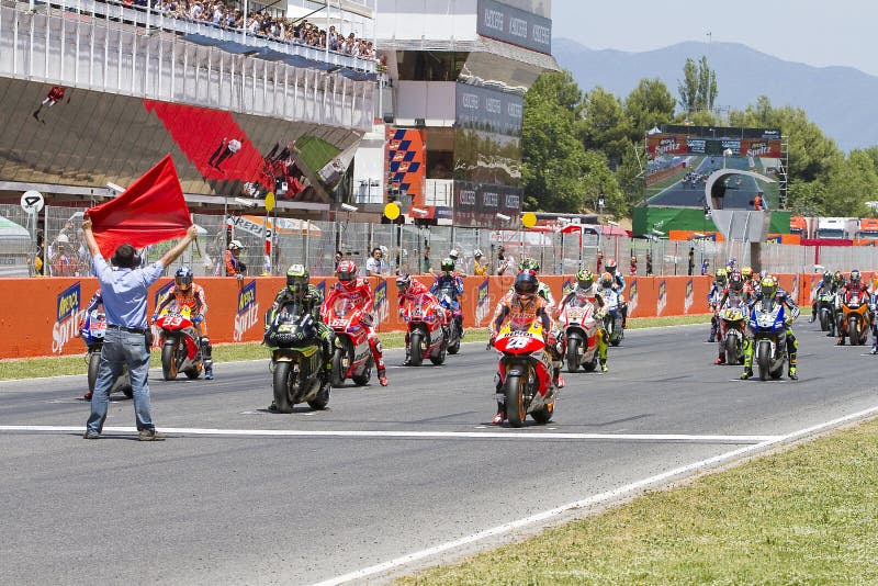 Race start sequence at a MotoGP event in Spain