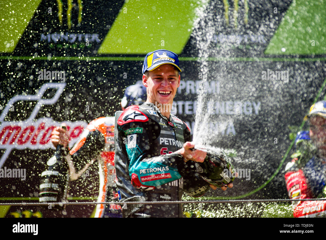 Podium celebration moment after a MotoGP race win