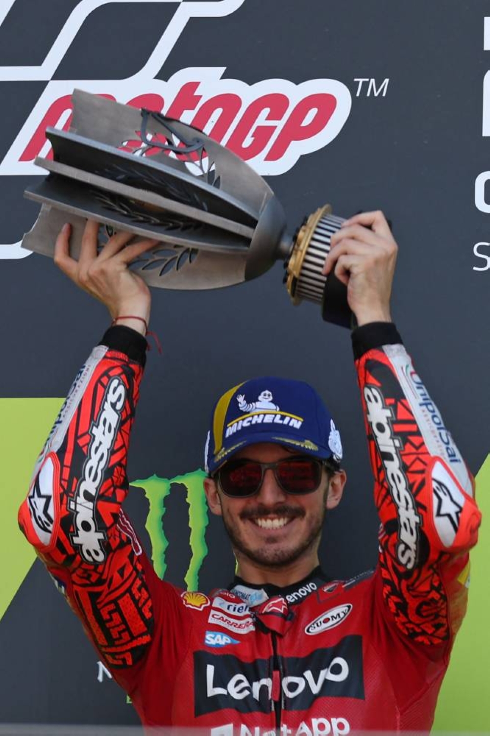 Bagnaia celebrating a race victory on his Ducati