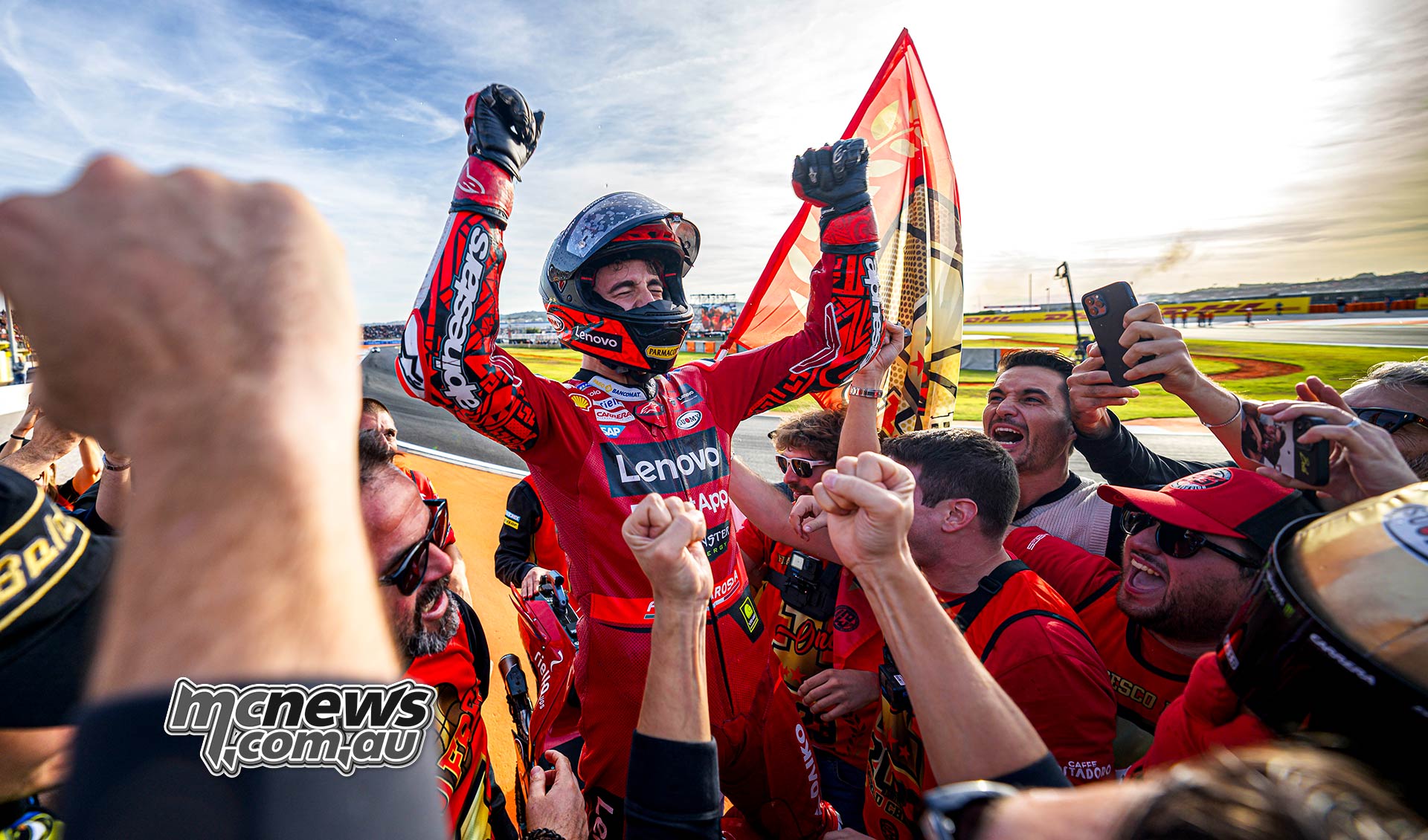 Bagnaia celebrating race win on Ducati
