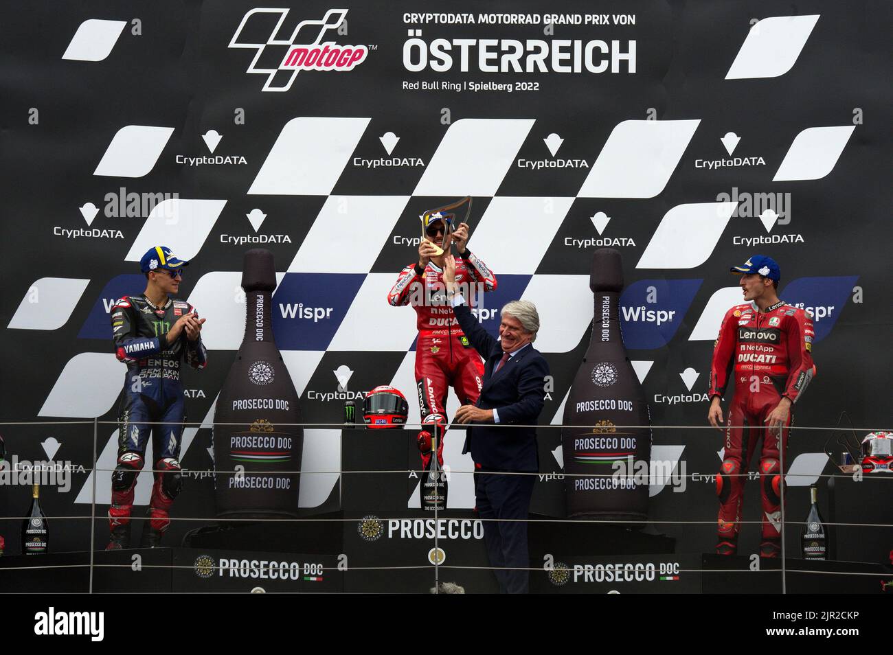 Podium celebration at the Austrian MotoGP round