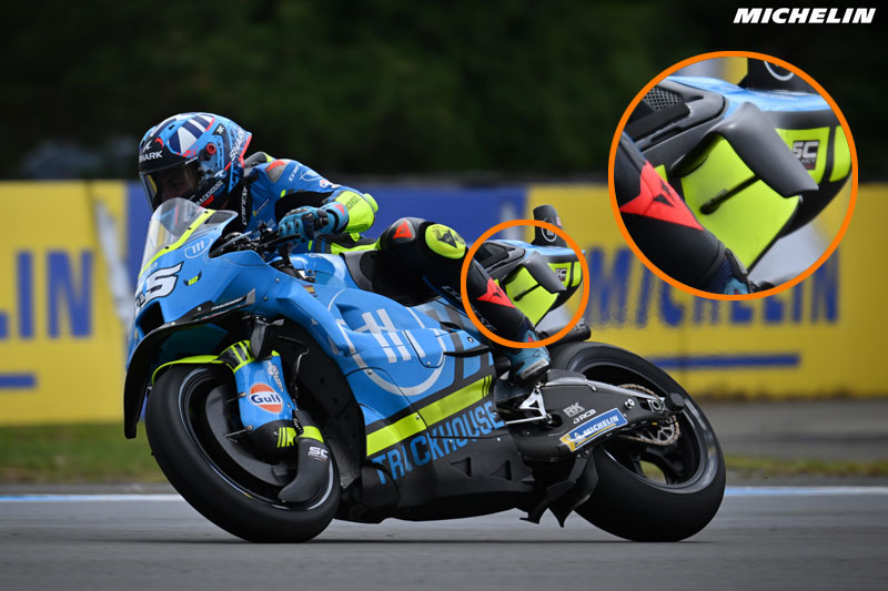 Close-up of MotoGP bike aerodynamic elements and technical detail in paddock