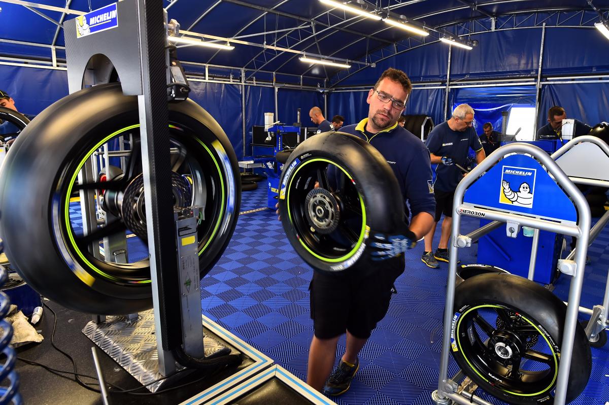 Tire strategy and Michelin technicians working in the MotoGP paddock