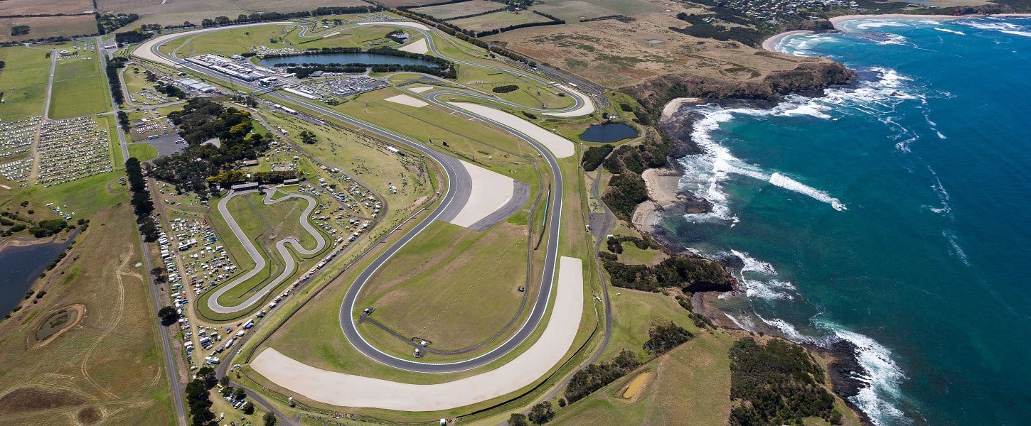 Aerial or scenic shot of Phillip Island circuit for the key circuits section