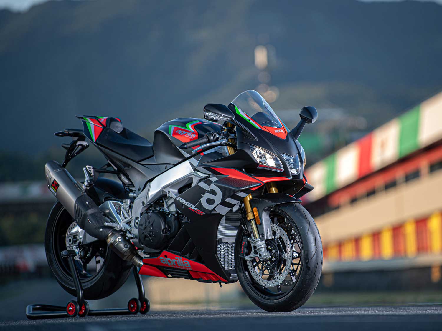 Aprilia RSV4 Factory in action at speed on a race course