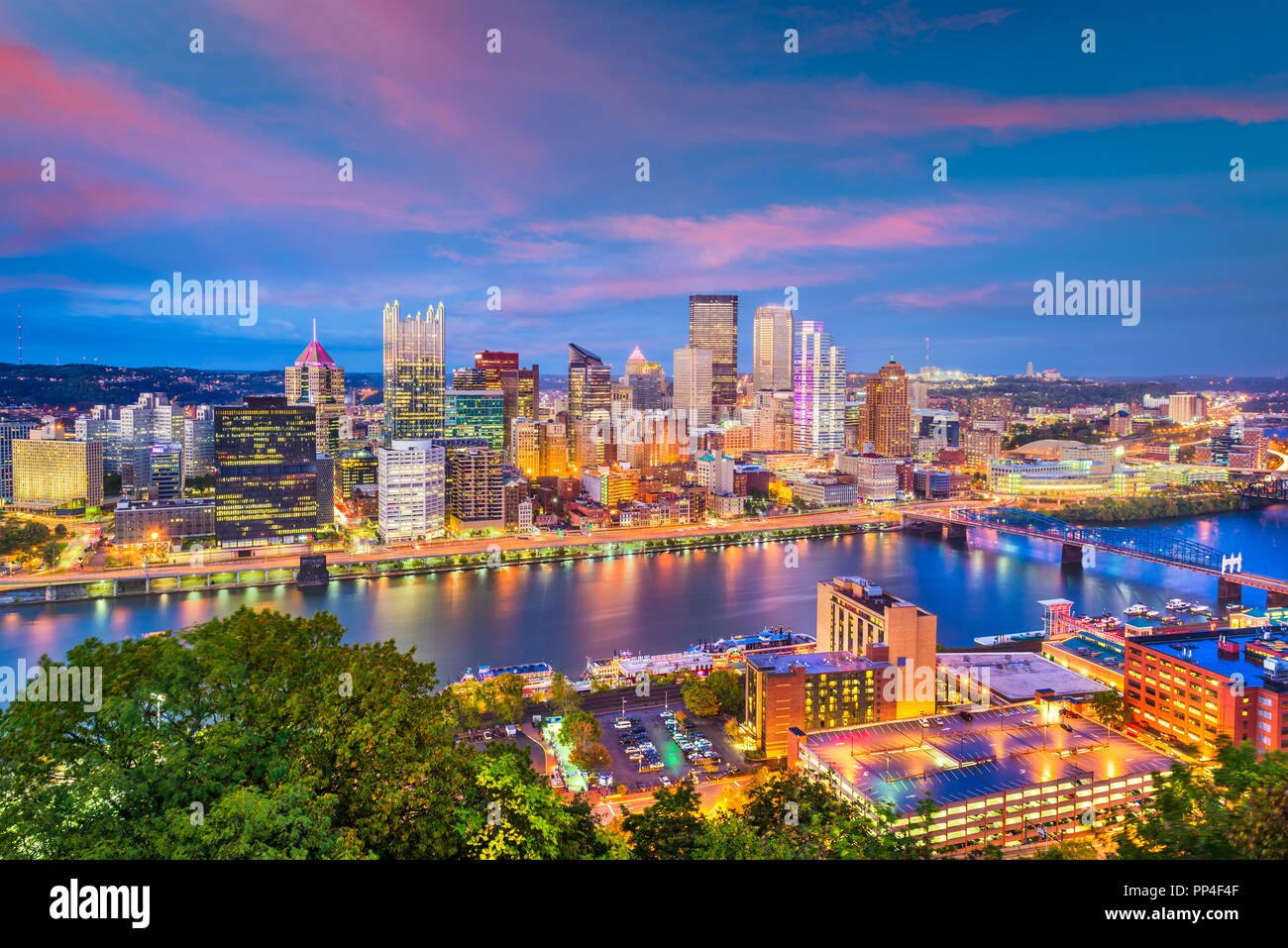 Pittsburgh city backdrop to establish location context