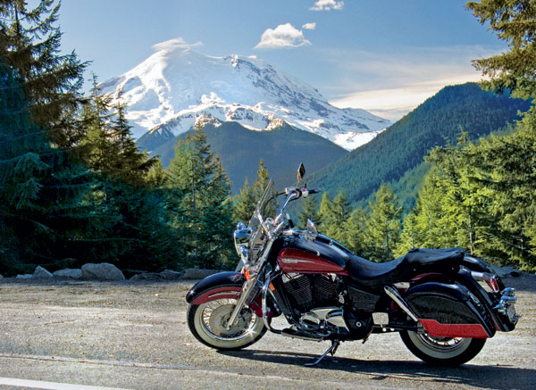 Motorcycle on a quiet road along Hood Canal with water views
