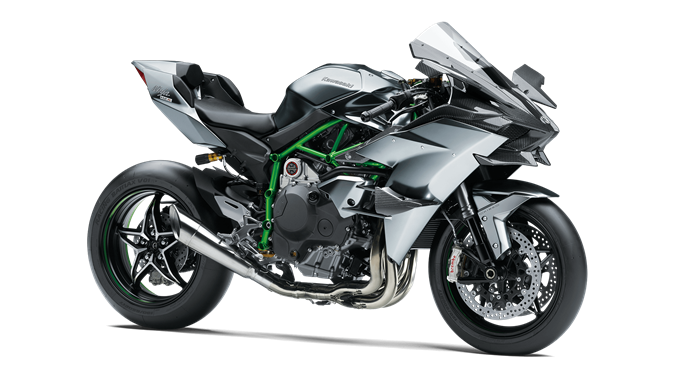 Kawasaki Ninja H2R in full KRT livery showcasing its carbon fiber bodywork and aggressive stance