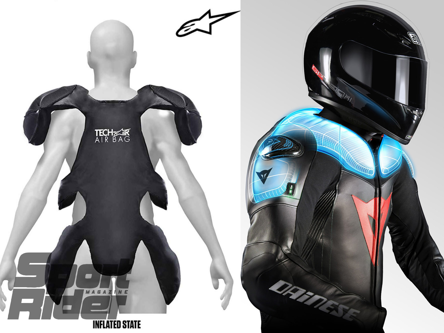Rider wearing an airbag-equipped motorcycle suit