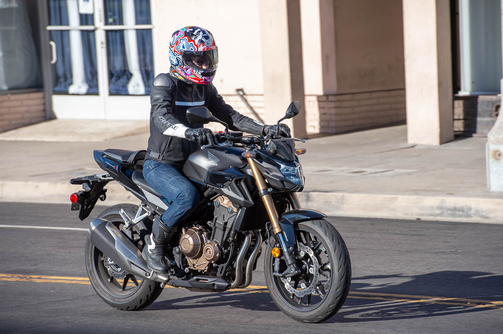 Mid-article image of the CB500F in a city environment