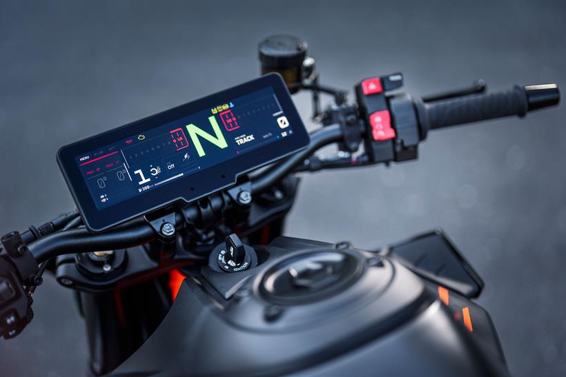 Close-up of motorcycle technology displays for the technology section