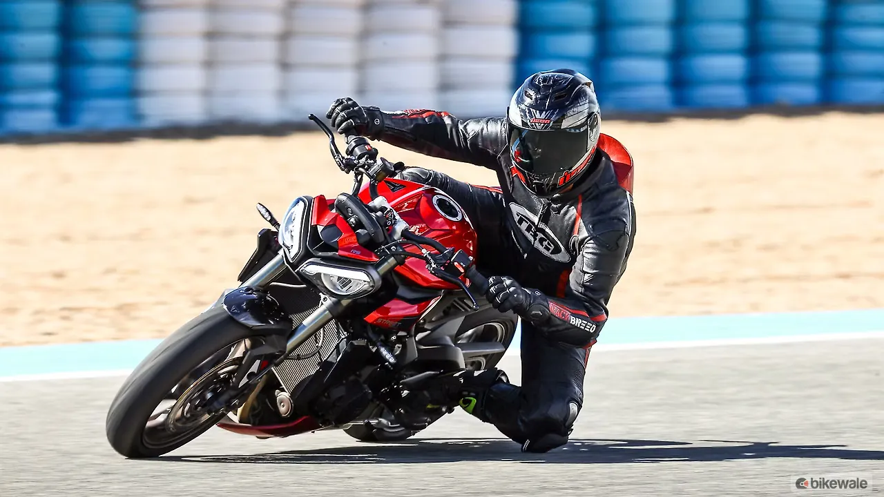 Street Triple RS leaned into a corner showing agility