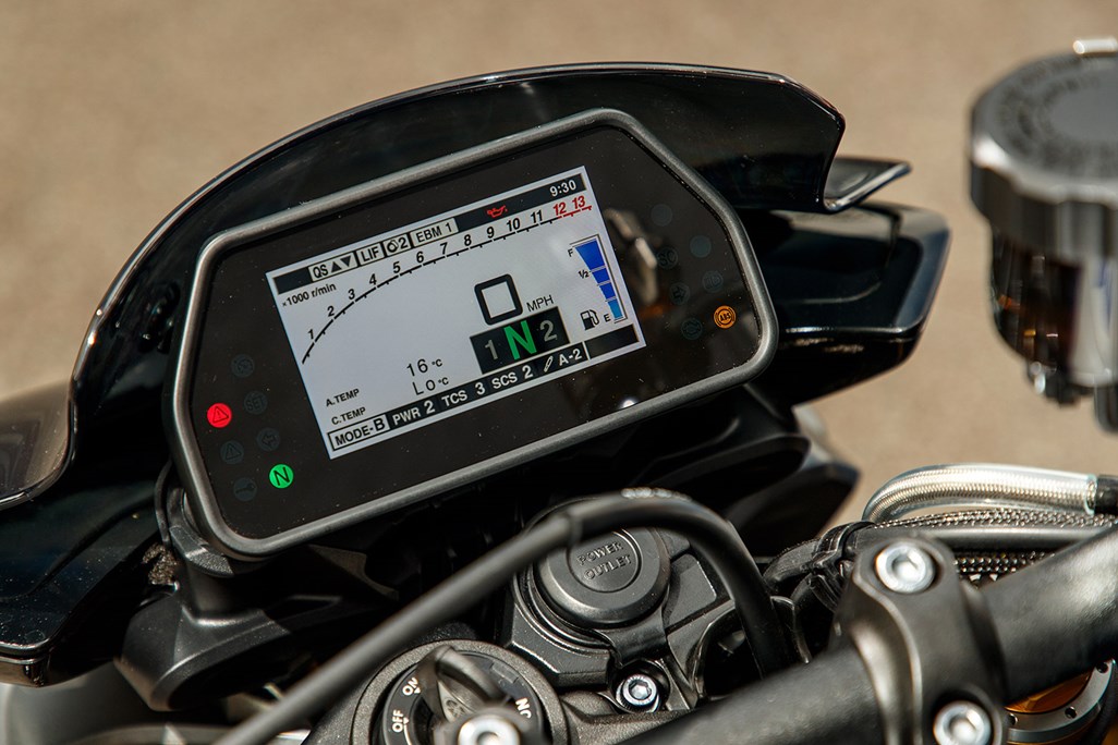 Cockpit and TFT display showing rider aids interface