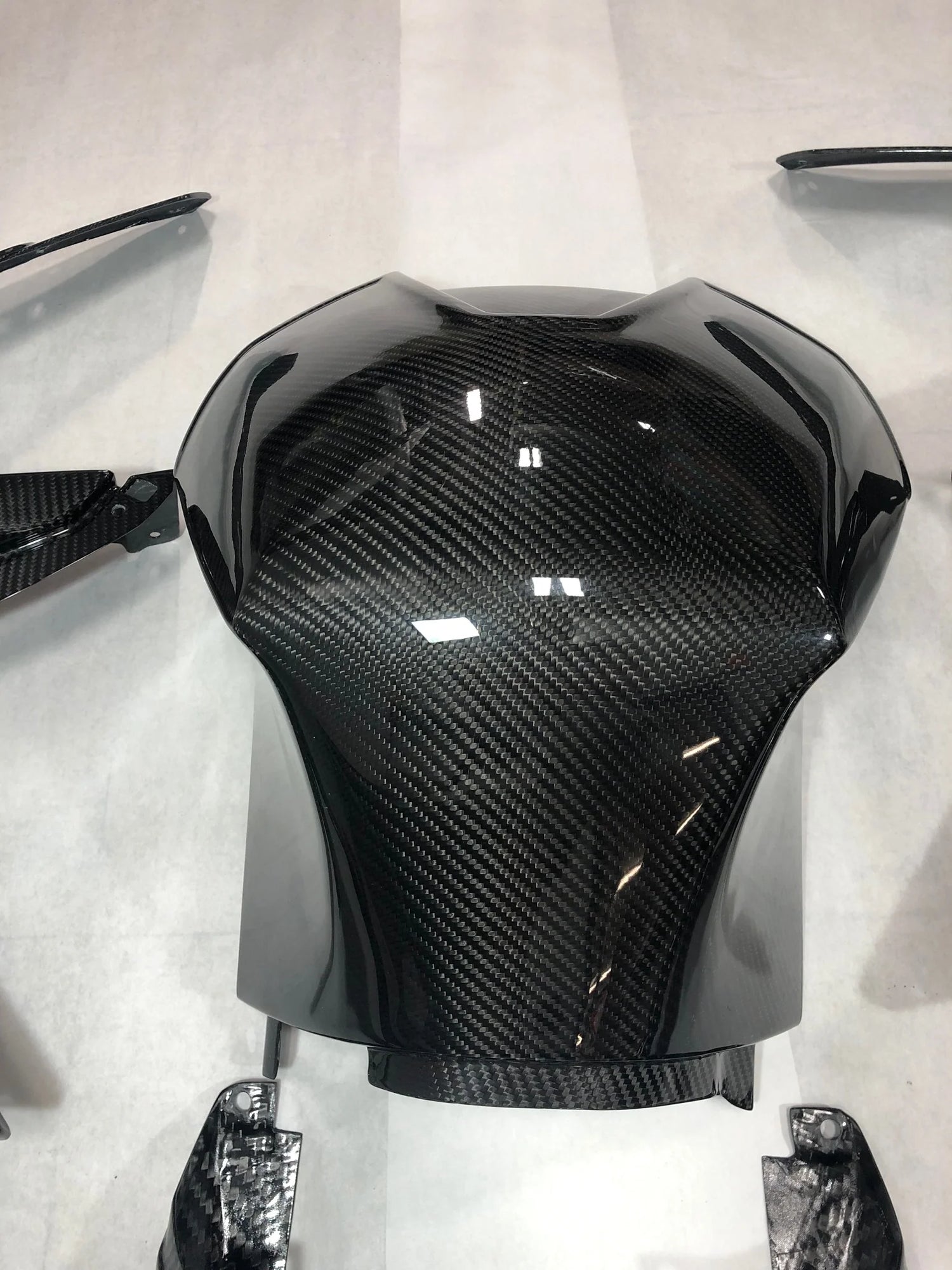 Close-up of carbon fiber panels for the carbon package section